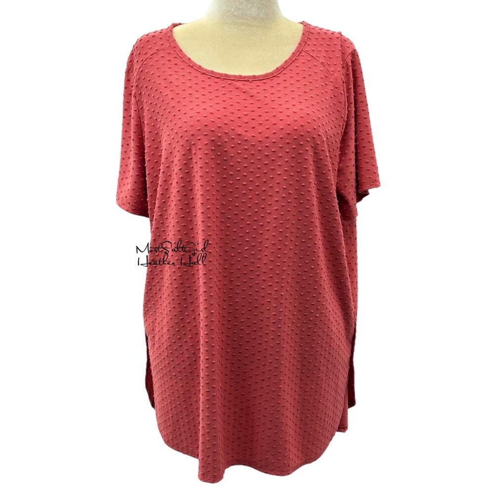 Adrianna Papell Red Sand Textured Short Sleeve Tunic Top XXL